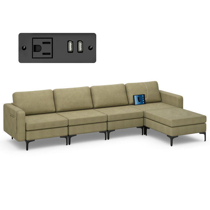 Costway Modular L-shaped Sectional Sofa w/ Reversible Chaise & 2 USB Ports