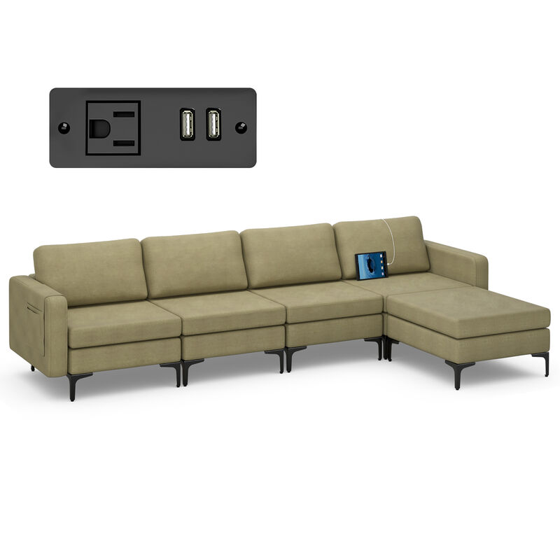 Costway Modular L-shaped Sectional Sofa w/ Reversible Chaise & 2 USB Ports