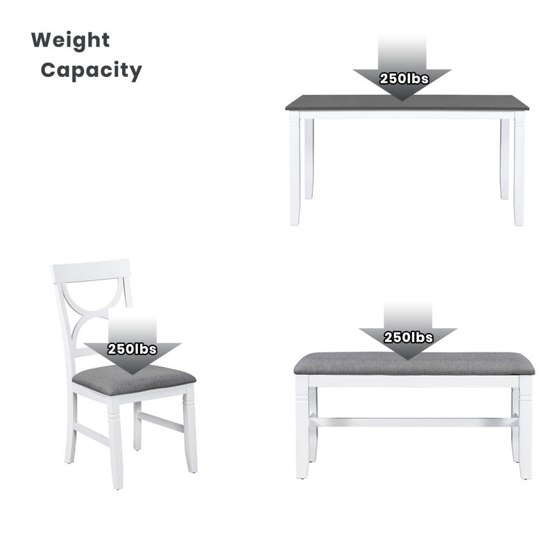 6-Piece Wood Dining Table Set Kitchen Table Set With Upholstered Bench And 4 Dining Chairs