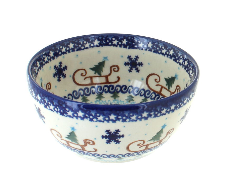 Blue Rose Polish Pottery Winter Celebration Dessert Bowl Blue Rose Polish Pottery Winter Celebration Dessert Bowl