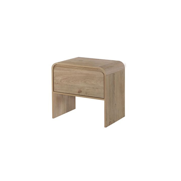 Maria Side End Table, Drawer and Waterfall Style, Beige Wood 22 Inch - Benzara