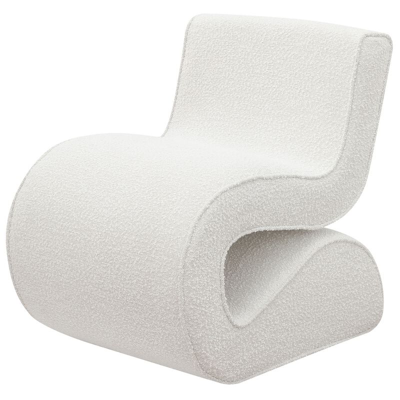 Zea Unique Accent Chair, Modern Curved, White Boucle Upholstery, Metal - Benzara