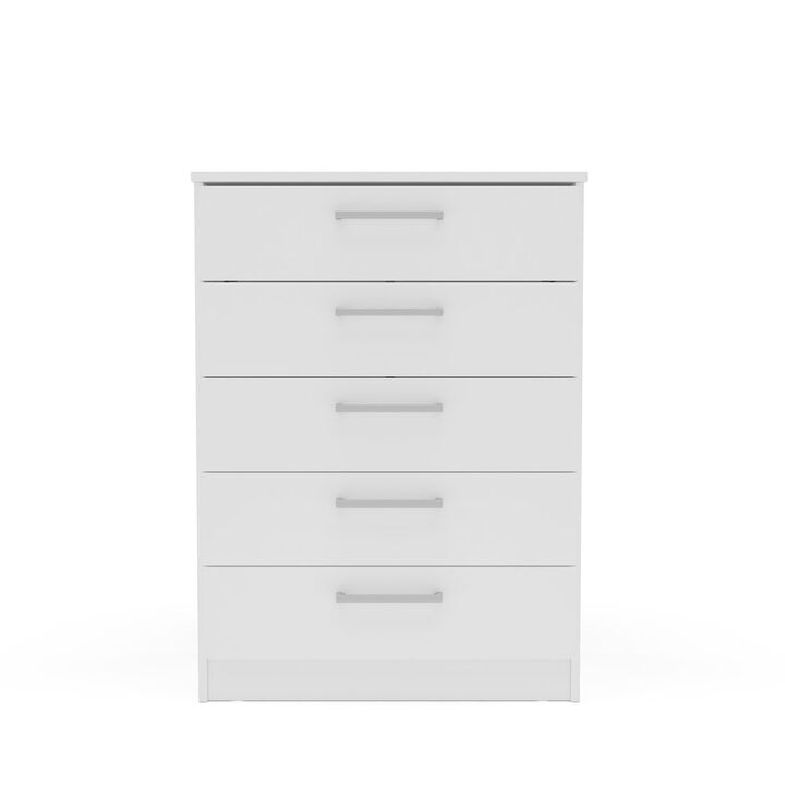 Polifurniture Juliette Modern 5 Drawer Dresser, White