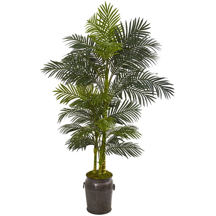 Hivvago 7 Feet Golden Cane Artificial Palm Tree in Decorative Planter Hivvago 7 Feet Golden Cane Artificial Palm Tree in Decorative Planter