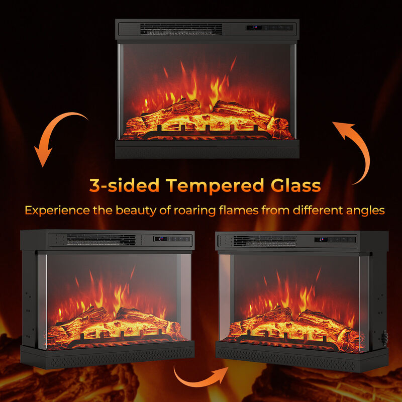 3-Sided Glass Electric Fireplace Heater with Remote Control for Modern Living Room Ambiance