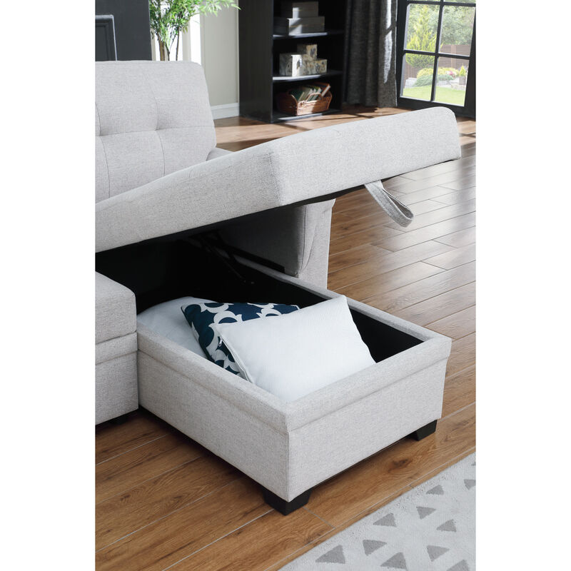 Hunter Light Gray Linen Reversible Sleeper Sectional Sofa With Storage Chaise