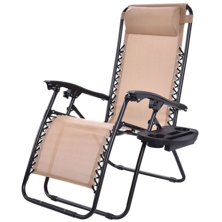 Hivvago Set of 2 Beige Folding Outdoor Zero Gravity Lounge Chair Recliner