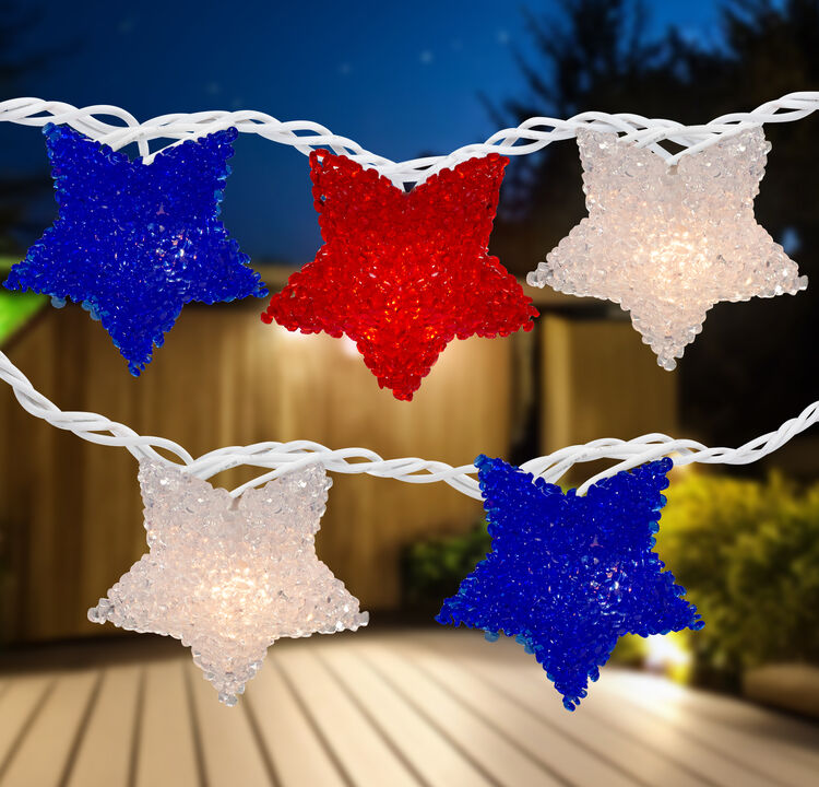 10-Count Red and Blue Fourth of July Star String Light Set  5.25' White Wire