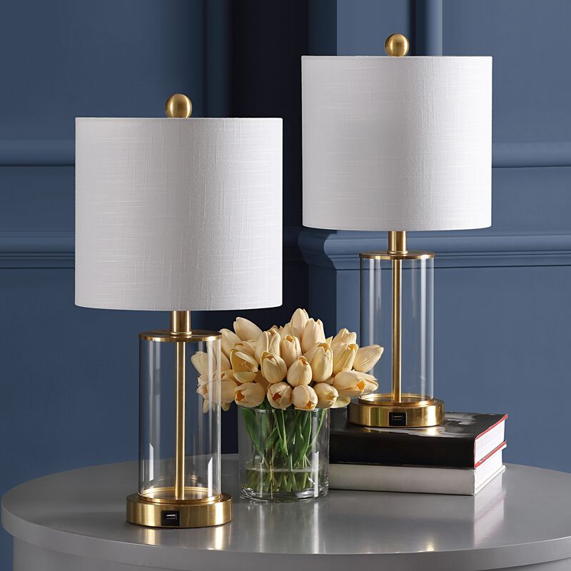 Abner Glass Modern Contemporary USB Charging LED Table Lamp (Set of 2)