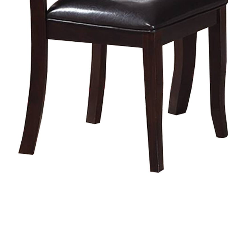 Retro Style Set Of Two Wooden Dining Chairs In Dark Brown,-Benzara