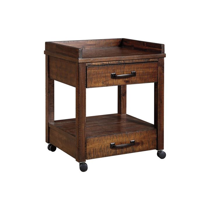 Wooden Printer Stand, 2 Drawers, 1 Open Compartment, Brown - Benzara