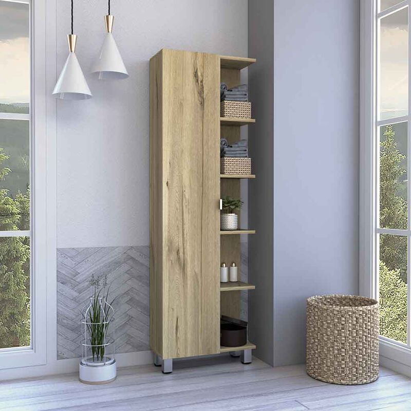 DEPOT E-SHOP Venus Linen Single Door Cabinet, Five External Shelves, Four Interior Shelves, Black