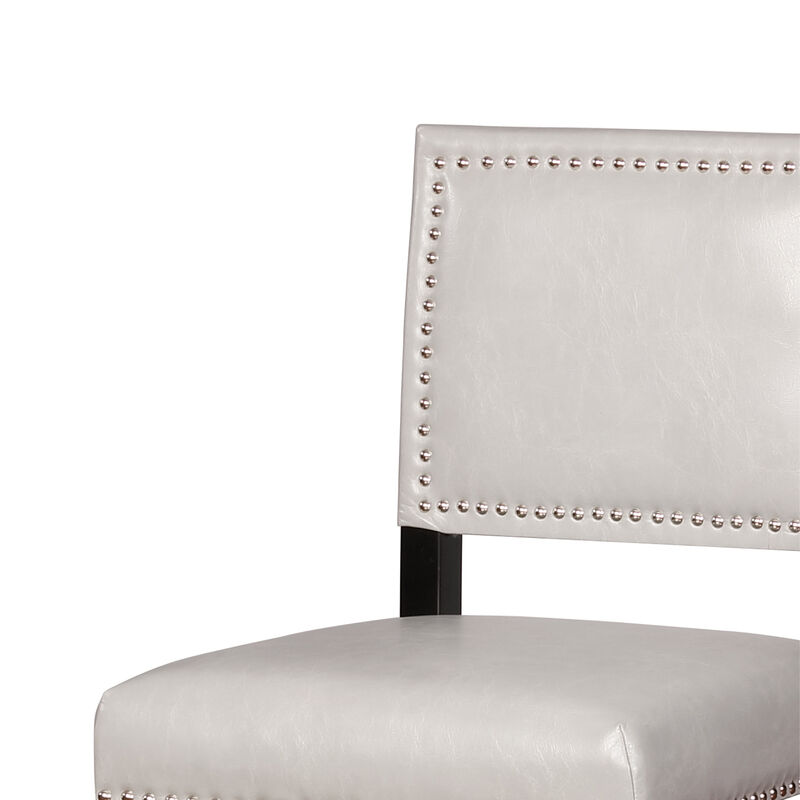 Wooden Bar Stool with Nailhead Trim Detailing, Black and White - Benzara
