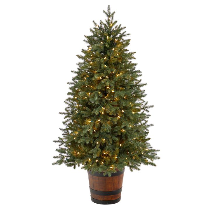 Nearly Natural 5-ft Colorado Aspen Pre-Lit Artificial Porch Christmas Tree with 200 LED lights and 497 Bendable Branches in Decorative Planter