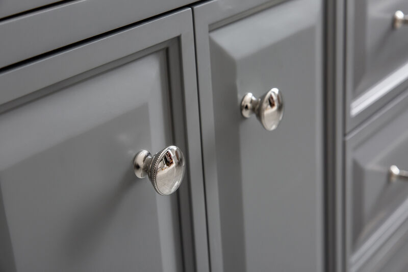 Palace 60 In. Double Sink Carrara Quartz Countertop Bath Vanity in Cashmere Grey with Polished Nickel (PVD) Hardware, Classic Faucets and Rectangular Pivot Mirrors
