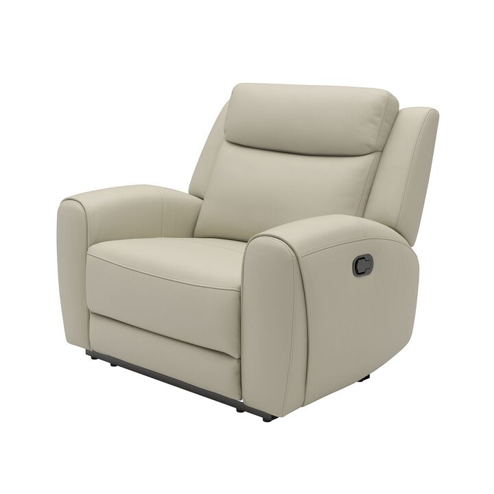 Cobe Manual Recliner Chair, Solid Wood and Soft Top Grain Beige Leather
