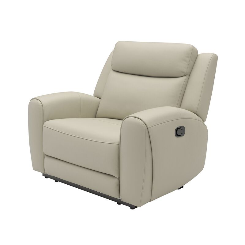 Cobe Manual Recliner Chair, Solid Wood and Soft Top Grain Beige Leather