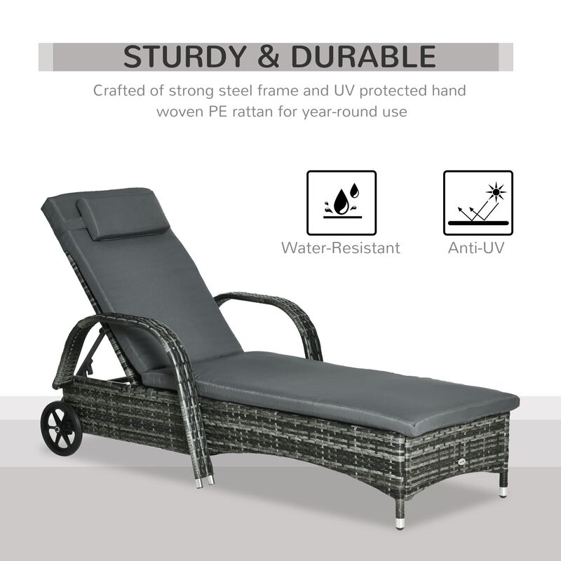 Mixed Grey Leisure: Patio Wicker Chaise Lounge with Adjustable Back