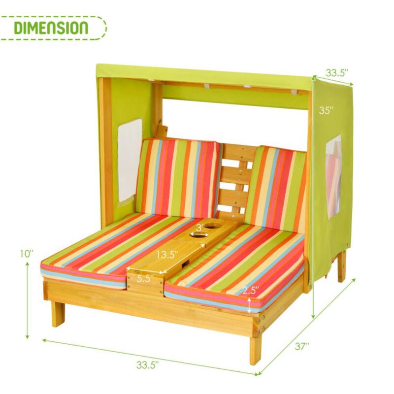 Hivvago Kids Patio Lounge Chair with Cup Holders and Awning