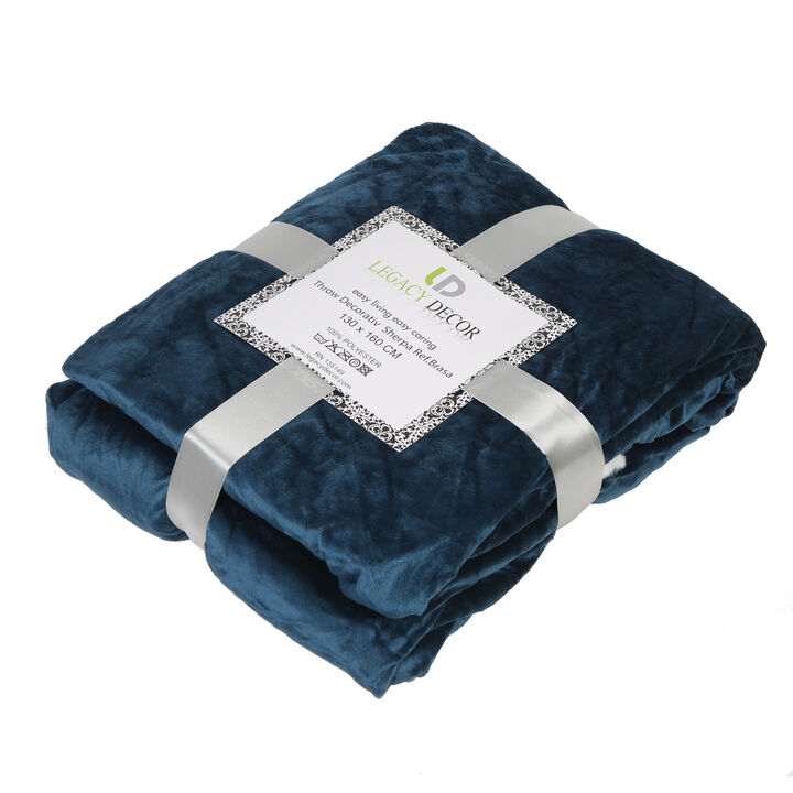Legacy Decor Luxurious Soft Velour Fleece Throw with Super Ultra Soft Faux Fur on Backside Blanket 49”x 73” White Color