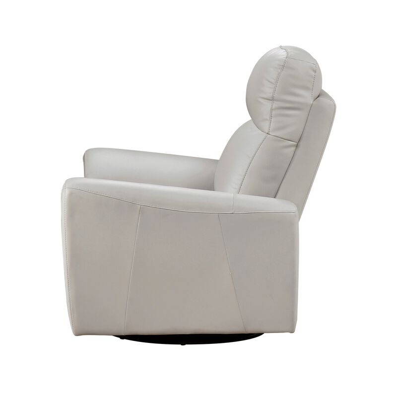 Jessica 39 Inch Swivel Glider Chair, Gray, Top Grain Leather, Solid Wood - Benzara
