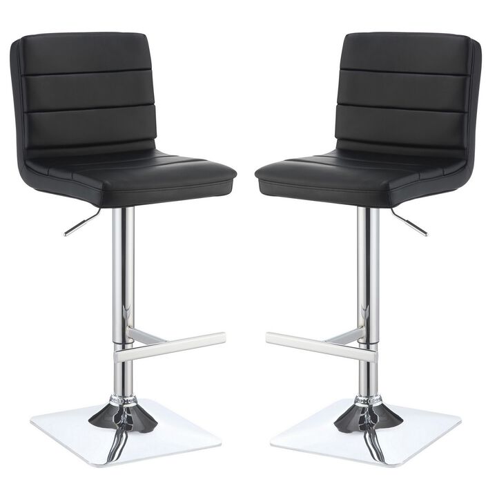 Casual Armless Adjustable Bar Height Stool, Black, Set of 2 - Benzara
