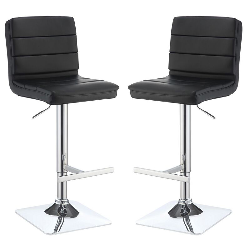Casual Armless Adjustable Bar Height Stool, Black, Set of 2 - Benzara