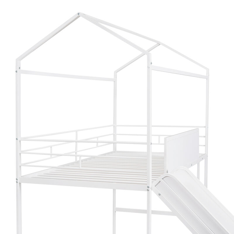 Merax Metal House Bed Loft Bed with Slide