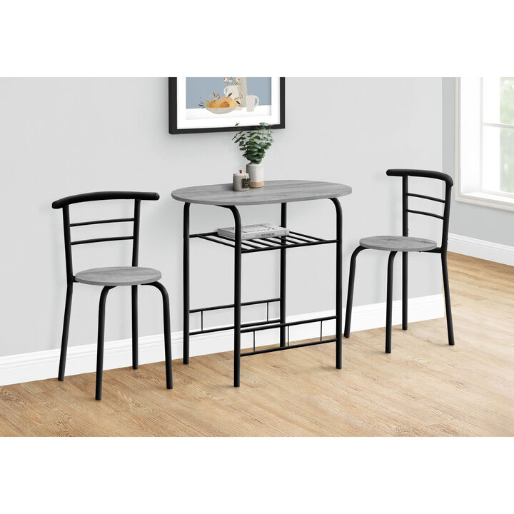 Monarch Specialties I 1207 Dining Table Set, 3pcs Set, Small, 32" L, Kitchen, Metal, Laminate, Grey, Black, Contemporary, Modern