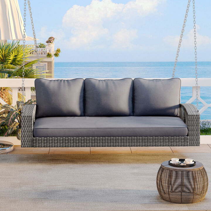 Merax Outdoor PE Wicker 3-Person Porch Swing with Chains