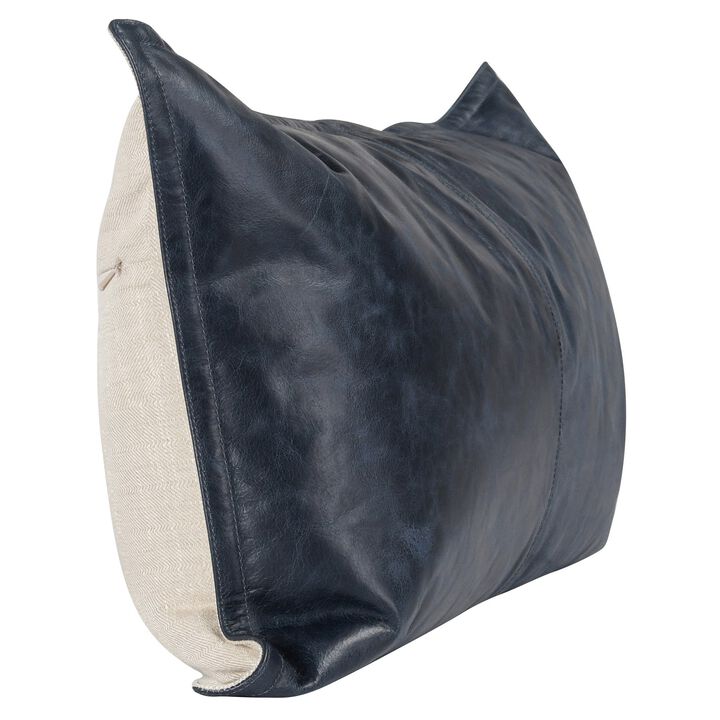 Norm 14 x 26 Lumbar Accent Throw Pillow, 4 Pieced Design, Soft Blue Leather-Benzara
