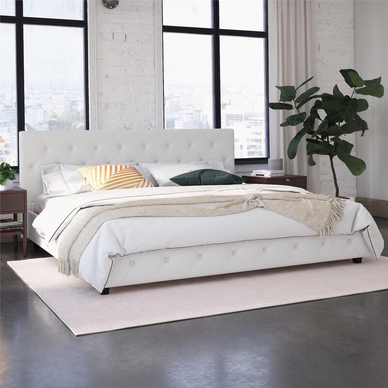 Atwater Living Dana Upholstered Bed, Queen, White Faux Leather