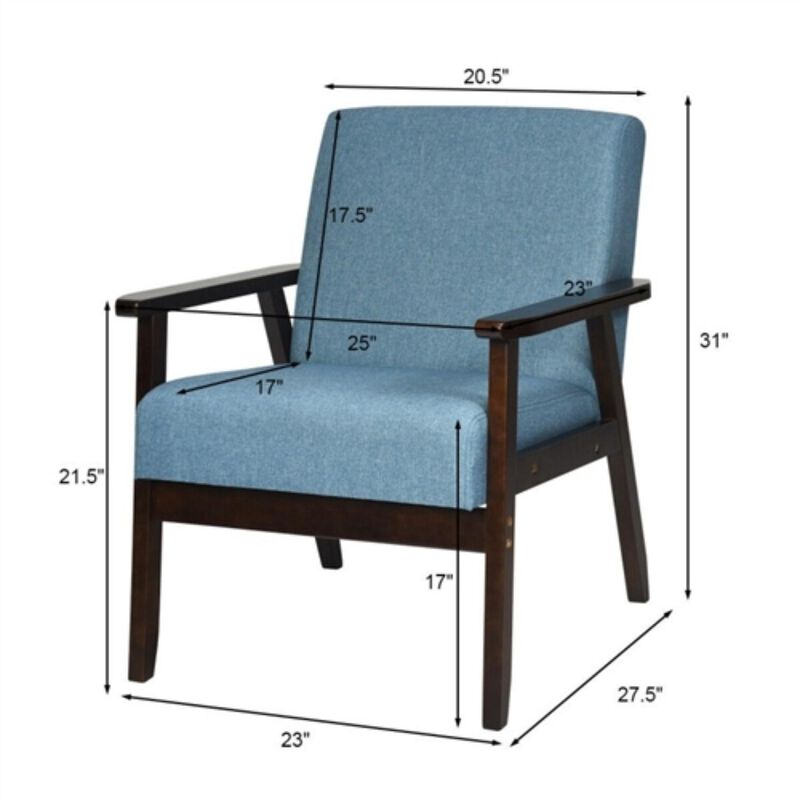 Hivvago Retro Modern Classic Blue Linen Wide Accent Chair with Espresso Wood Frame