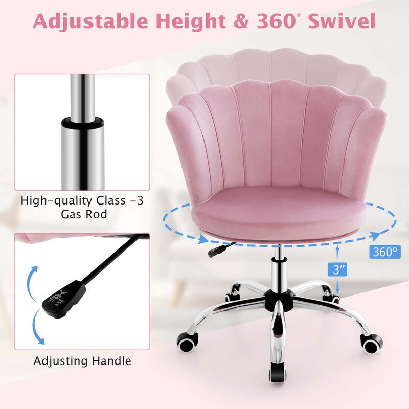 Costway Velvet Petal Shell Office Chair Adjustable Swivel Accent Vanity Armchair Pink