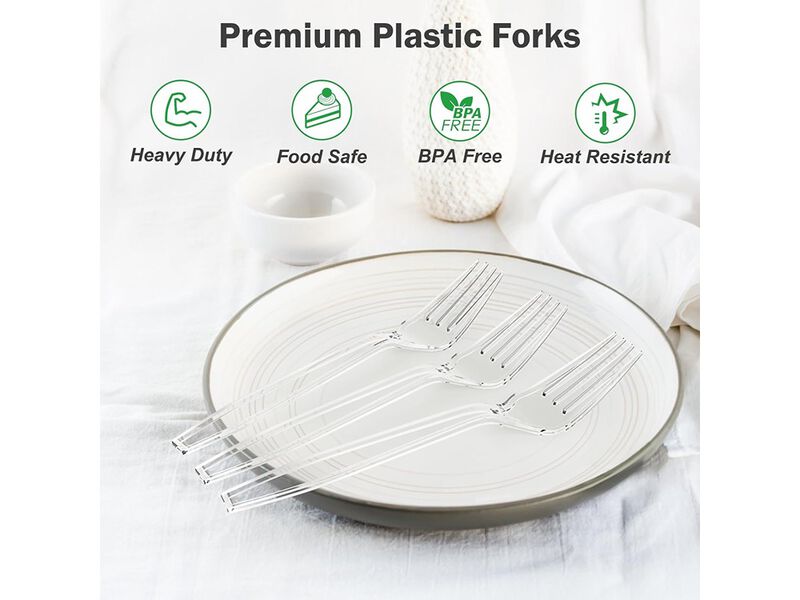 Dealusy 360 Count Extra Heavy Duty Clear Plastic Forks Disposable