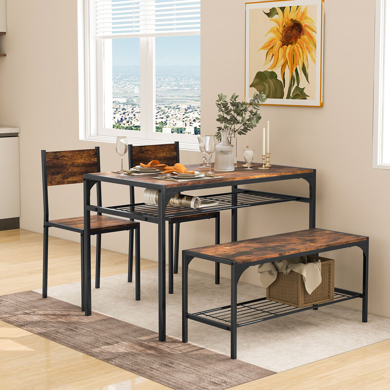 Industrial Style Kitchen Table Set with Bench and Chairs for Rustic Dining Room Decor