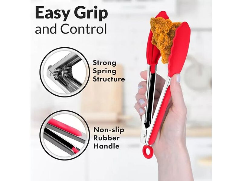 Zulay Kitchen Stainless Steel Kitchen Tongs with Silicone Tips - Set of 2