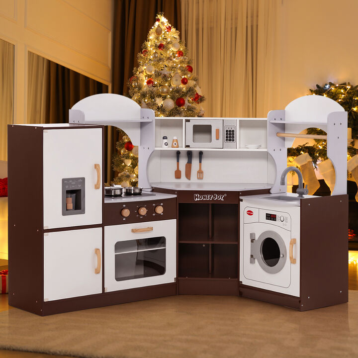 Toddler Kitchen Playset with Ice Maker Microwave Oven Sink and Washing Machine for Kids 3+ Years Old
