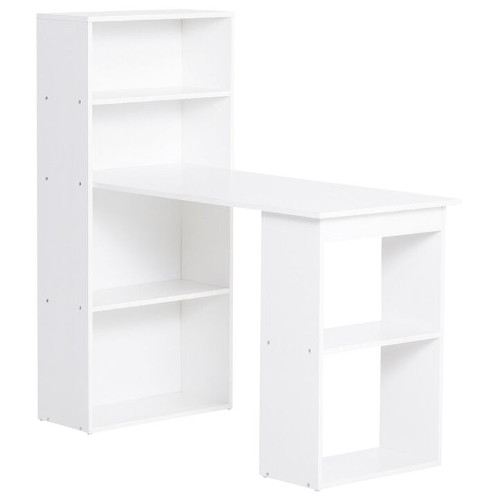 White Multitasking Desk: Modern Computer Workstation with 6-Tier Shelves