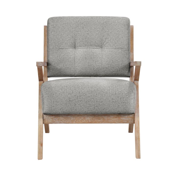 Edra 33 Inch Accent Armchair, Wood Frame, Light Gray Polyester Cushions - Benzara