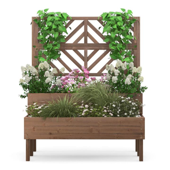 Hivvago 2-Tier Raised Garden Bed with Trellis-Brown