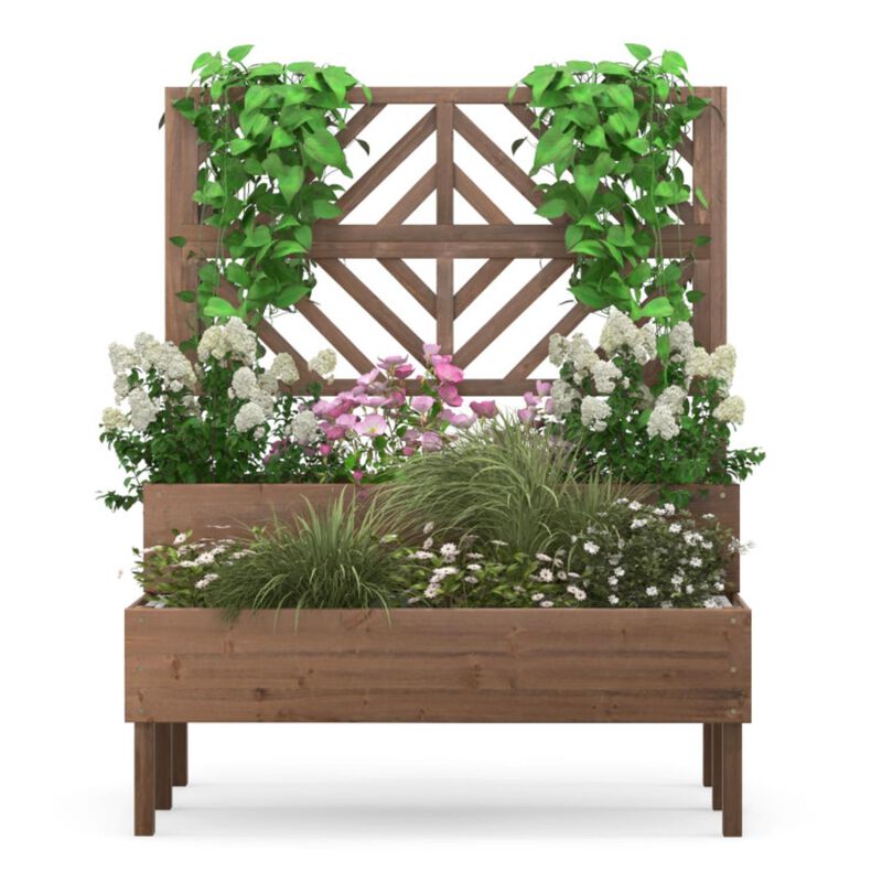 Hivvago 2-Tier Raised Garden Bed with Trellis-Brown