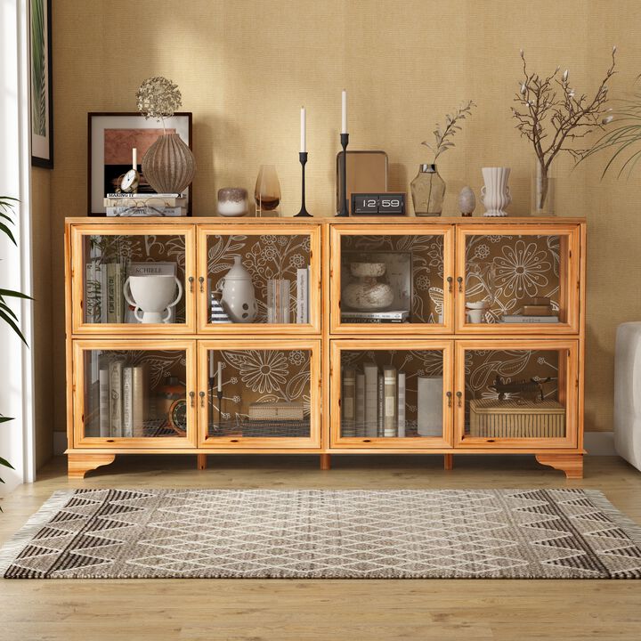FUFU&GAGA 8-Door Wooden Display Cabinet with Tempered Glass Doors (78.7" W x 19.6" D x 39.3" H),Brown