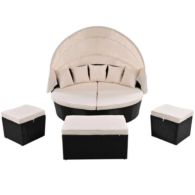 Merax Outdoor rattan daybed sunbed with retractable canopy