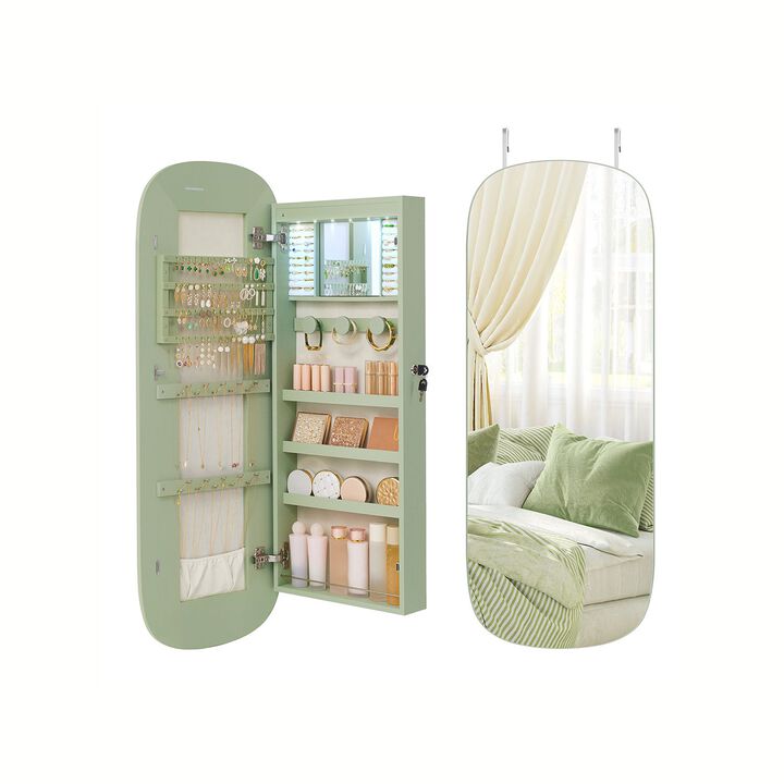 LED Jewelry Cabinet with Mirror Illuminated Storage for Jewelry and Accessories