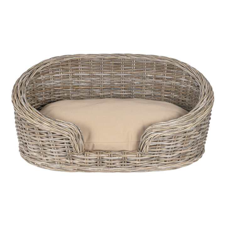 Curvy Classic Handwoven Rattan Dog Bed with Machine-Washable Cushion
