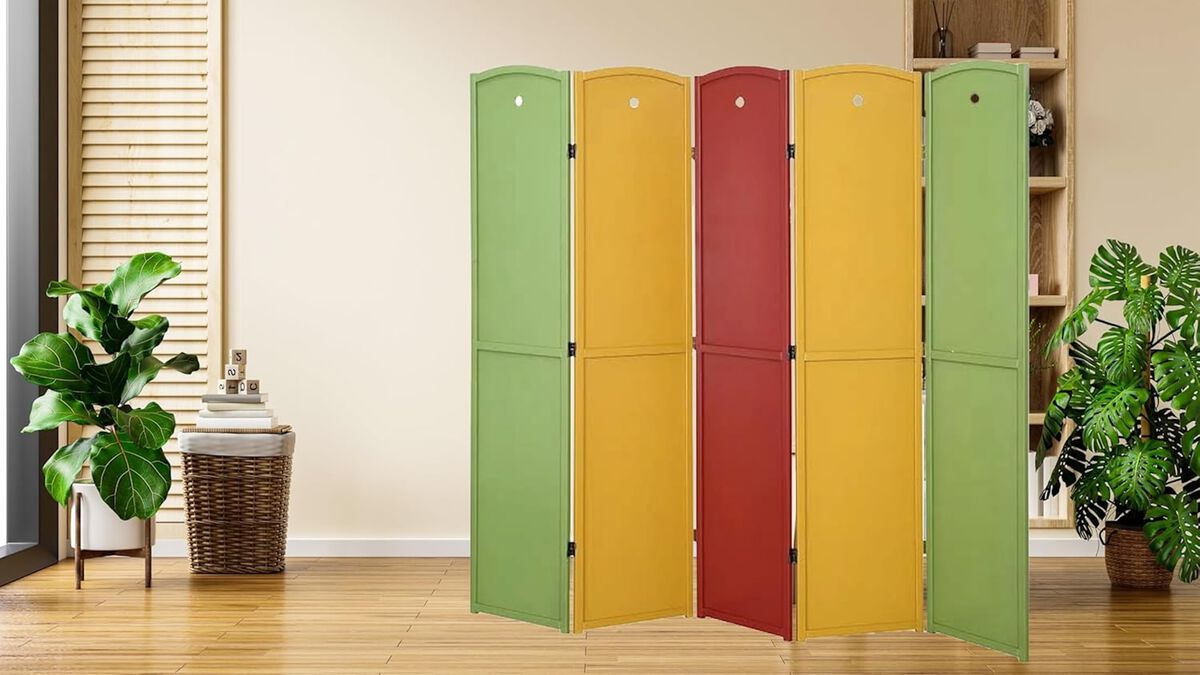 5-Panel Room Divider Wooden Privacy Screen Classroom Children Multicolor