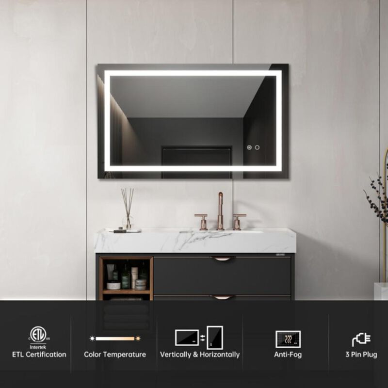 LED Lighted Bathroom Wall-Mounted Mirror High Lumen, Anti-Fog with Separate Controls and Dimmer Function for Custom Lighting