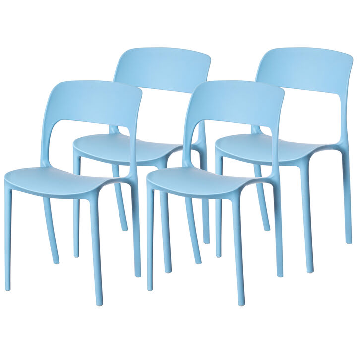 Modern Plastic Outdoor Dining Chair with Open Curved Back, Black Set of 4