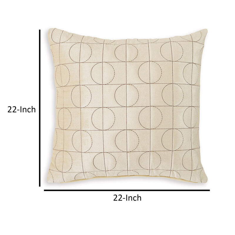 Kyla 22 Inch Accent Pillow Set of 4, Embroidered Geometric Pattern, Cream -